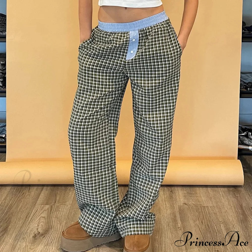 Checkered Sleep Lounge Bottoms Stretchy Waist Pant MULTI / S pant-250223