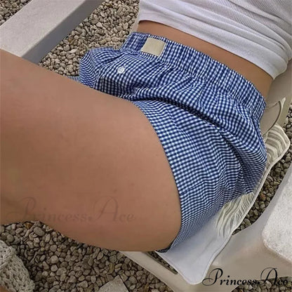 Checkered Sleepwear Stretchy Waist Brief short-250223