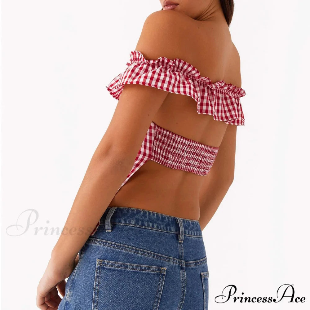 Checkered Square Neck Crop Top croptop-250223