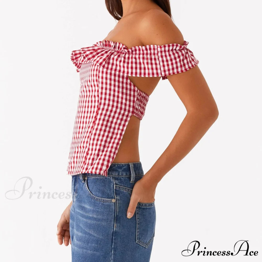 Checkered Square Neck Crop Top croptop-250223