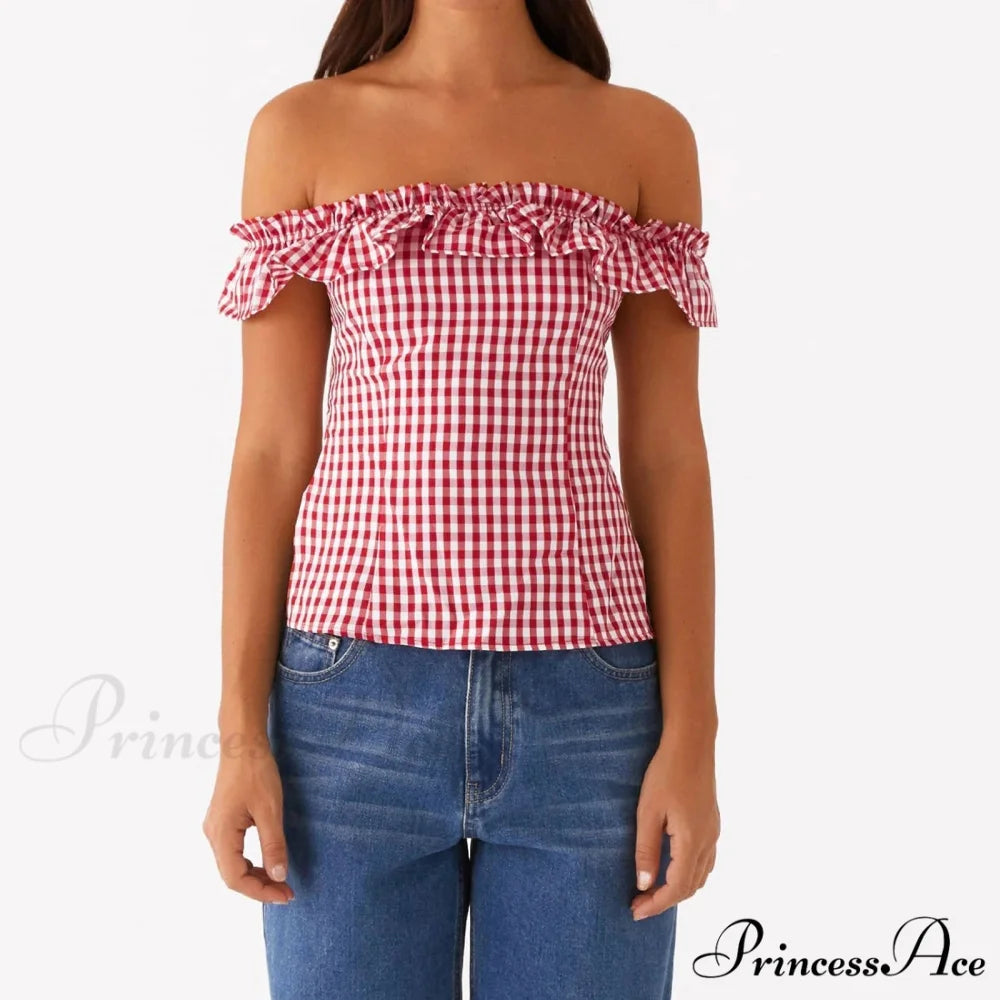 Checkered Square Neck Crop Top croptop-250223