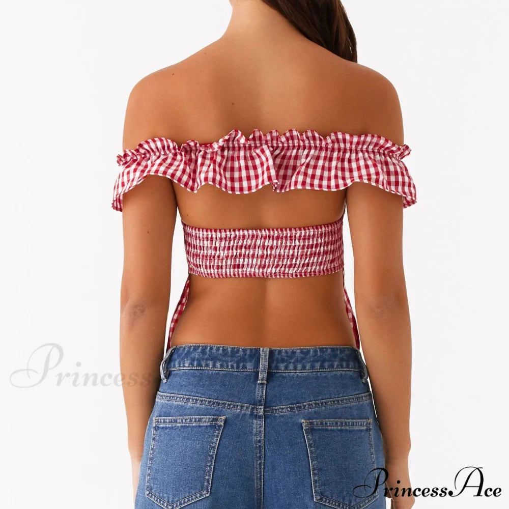Checkered Square Neck Crop Top croptop-250223