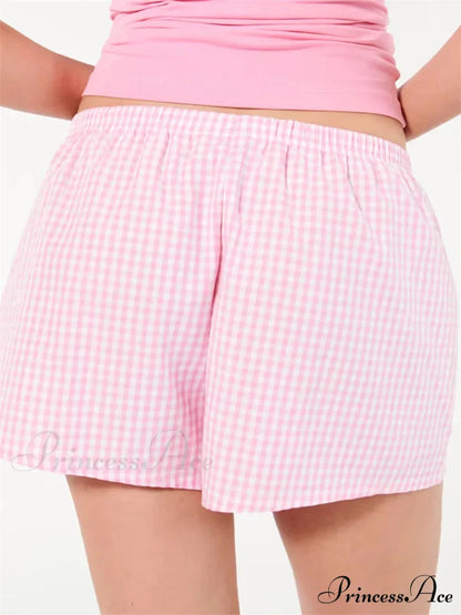Checkered Stretchy Waist Sleep Short short-250223
