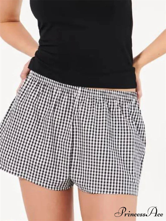 Checkered Stretchy Waist Sleep Short short-250223