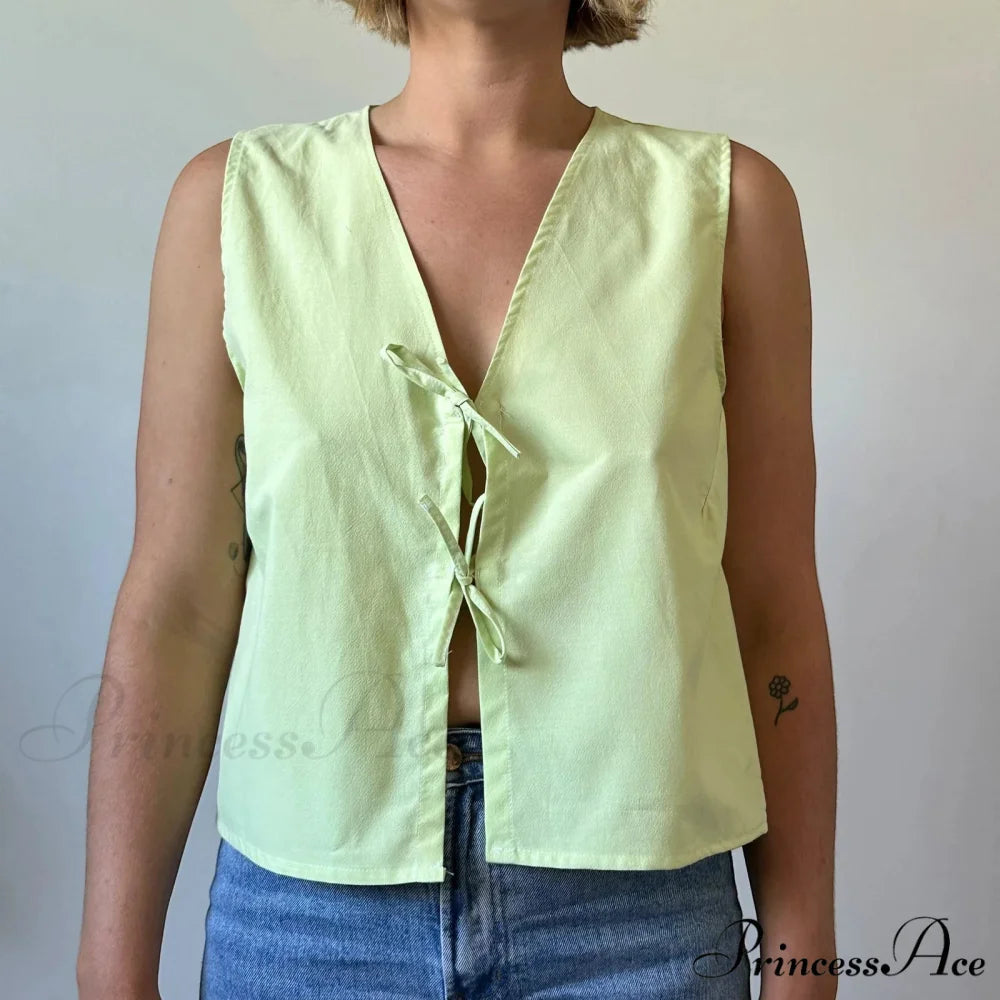 Checkered Tie Front Crop Top Green / S croptop-250223