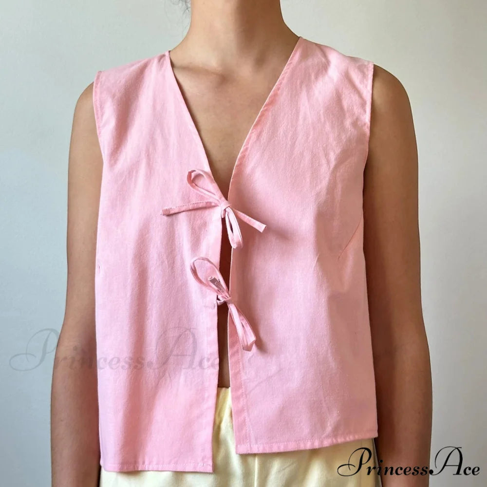 Checkered Tie Front Crop Top Pink / S croptop-250223