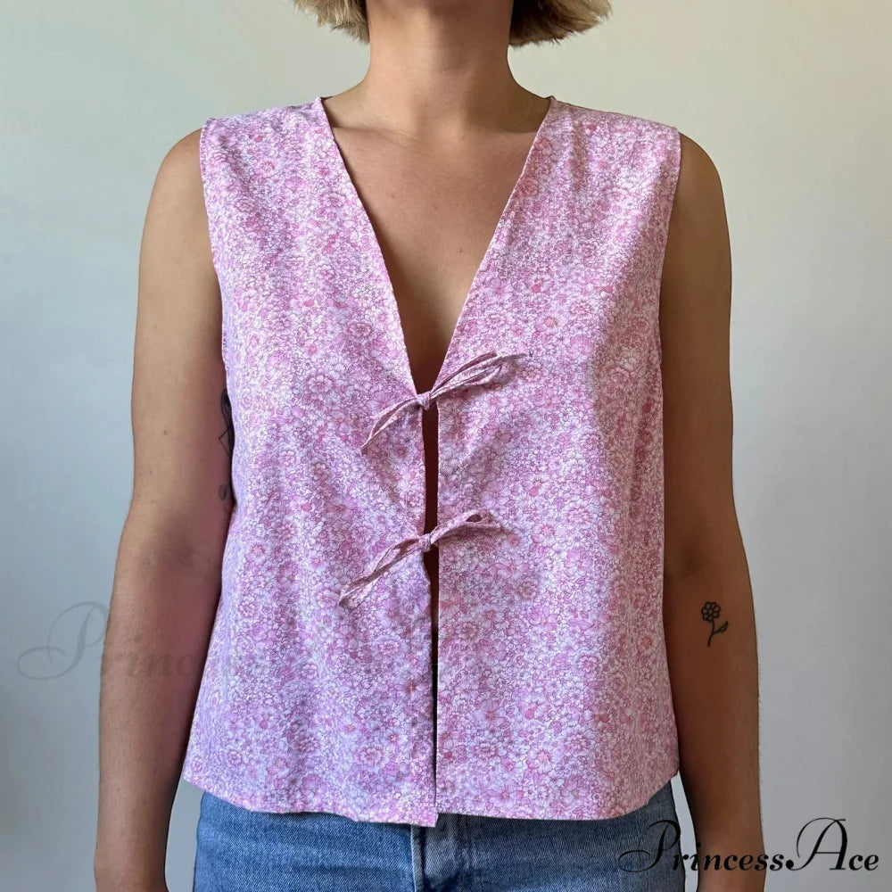 Checkered Tie Front Crop Top PURPLE / S croptop-250223