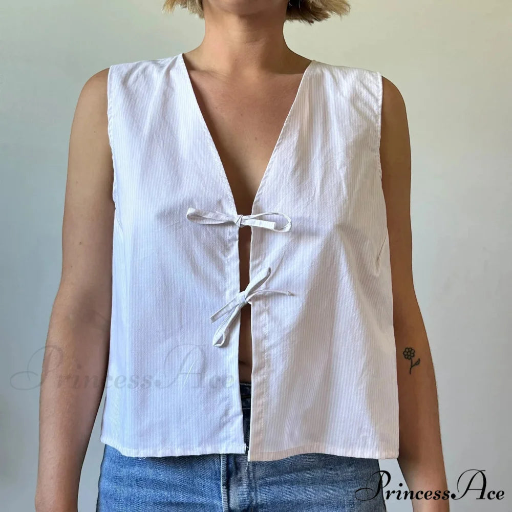 Checkered Tie Front Crop Top WHITE / S croptop-250223