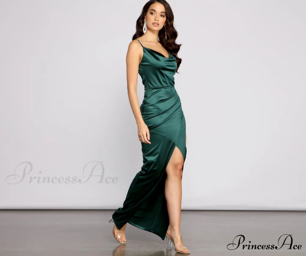 Chelsea Satin High Charming Slit Formal Dress