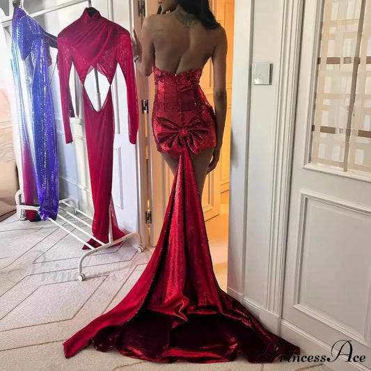 Chic Bandeau Sparkling Body-Hugging Bow-Back Prom Gown promdress-250223
