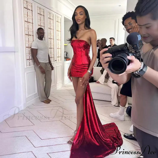 Chic Bandeau Sparkling Body-Hugging Bow-Back Prom Gown red / XS promdress-250223