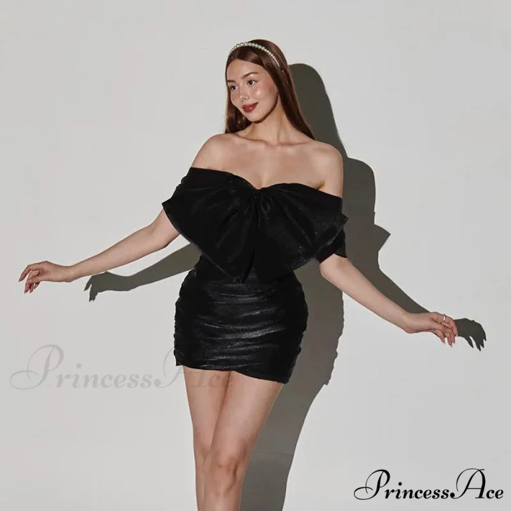 Chic Bow Red Mini Dress Elegant Backless Curve Women’s Cocktail Christmas Party Dress