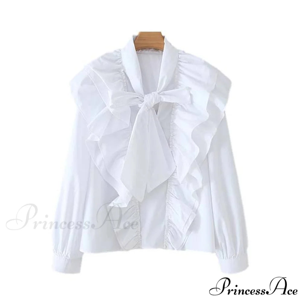 Chic Bow Tie Collar White Blouse white / S