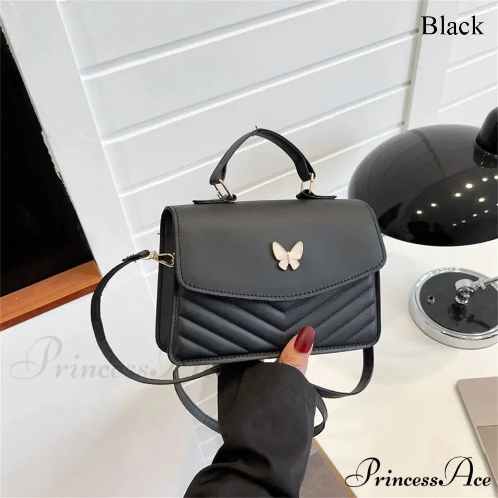 Chic Butterfly Embroidery Faux Leather Purse Black handbag-250126