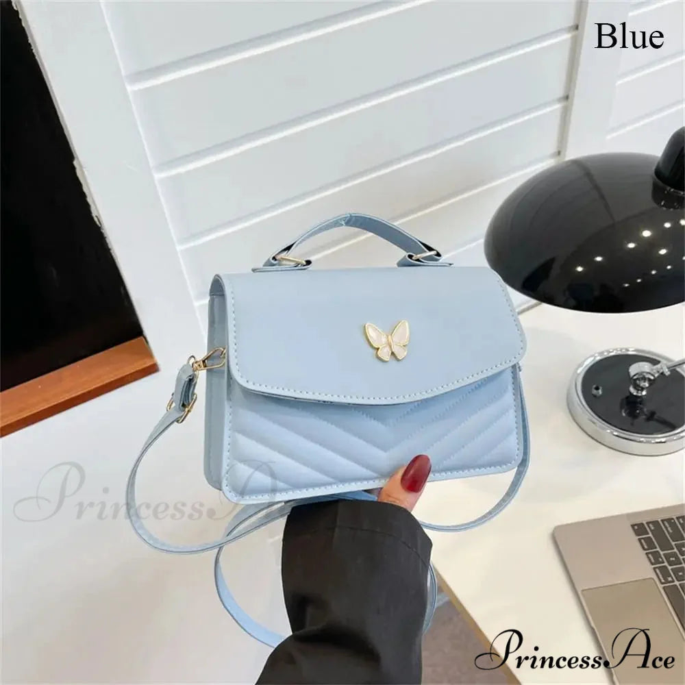 Chic Butterfly Embroidery Faux Leather Purse Blue handbag-250126