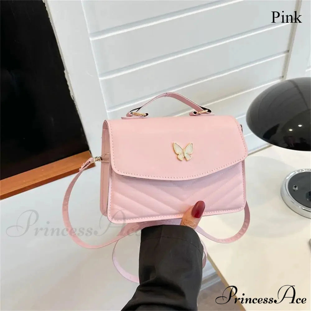 Chic Butterfly Embroidery Faux Leather Purse Pink handbag-250126
