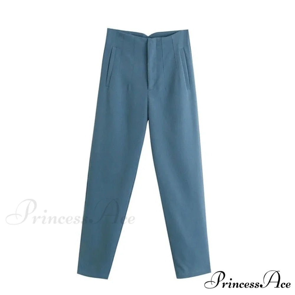 Chic Button Zip Elegant Pink Casual Pants Blue / XS