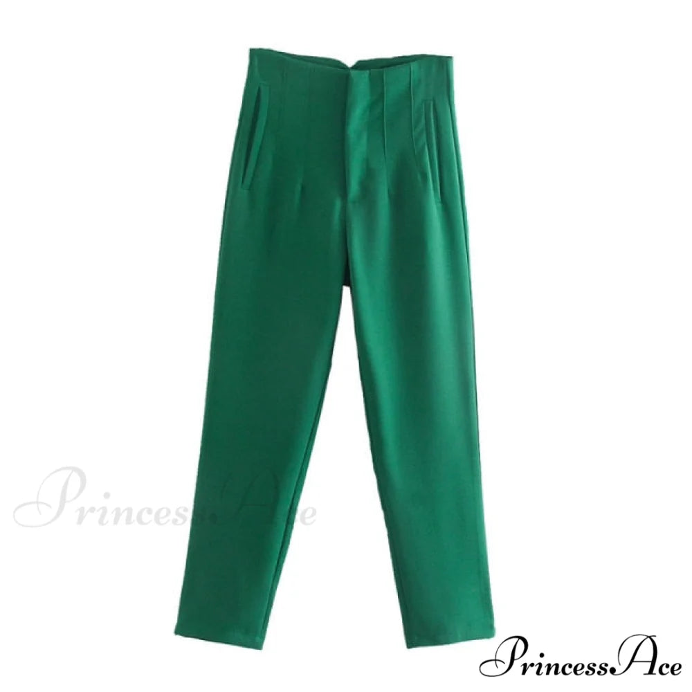 Chic Button Zip Elegant Pink Casual Pants Dark green / XS