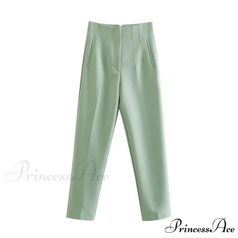 Chic Button Zip Elegant Pink Casual Pants Light Green / XS