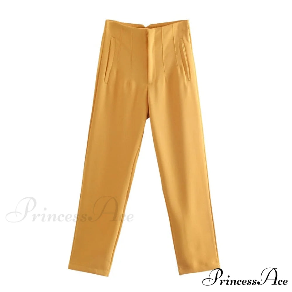 Chic Button Zip Elegant Pink Casual Pants Orange / XS