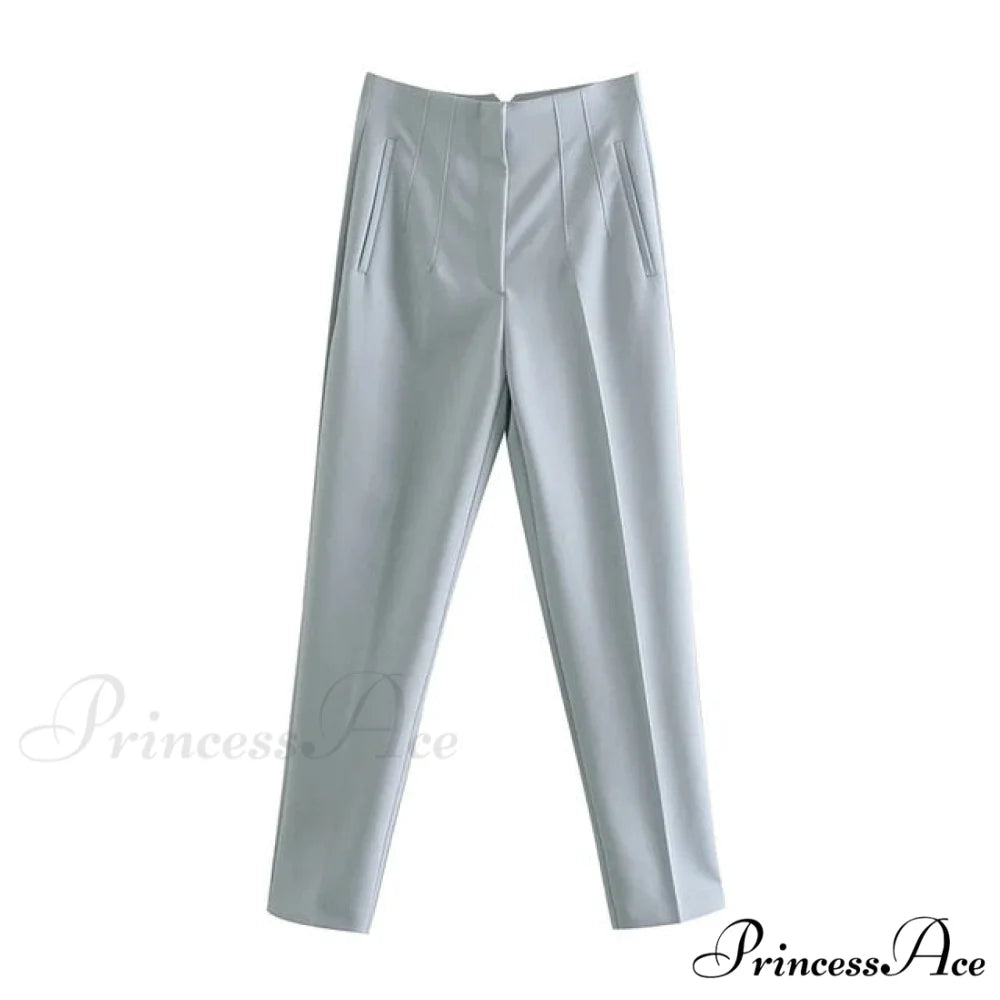 Chic Button Zip Elegant Pink Casual Pants sky blue / XS