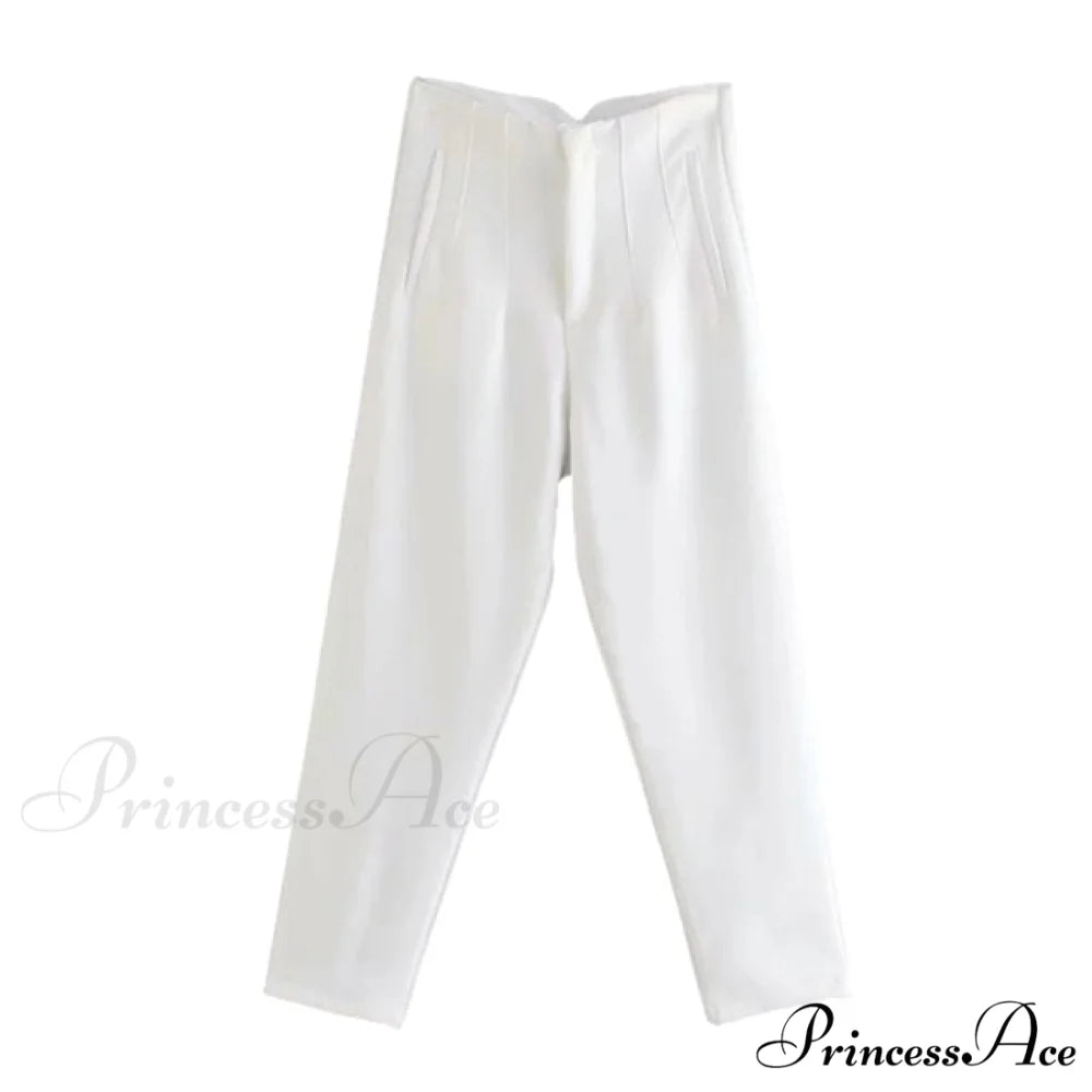 Chic Button Zip Elegant Pink Casual Pants white / XS