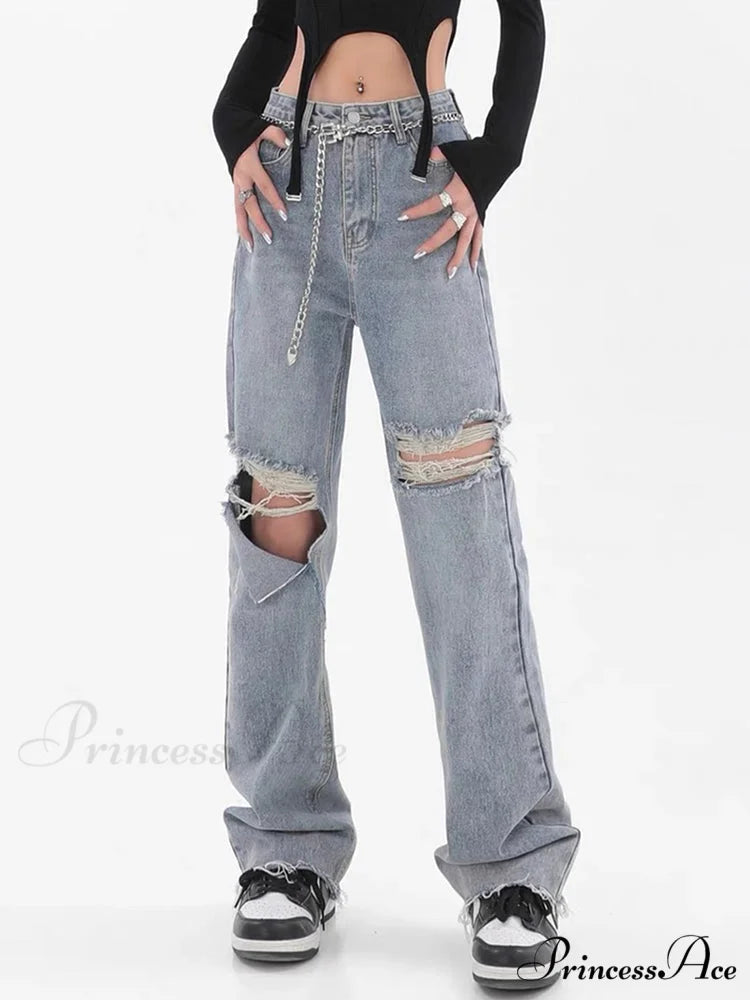 Chic Casual Y2k Ripped Jeans Blue / XS