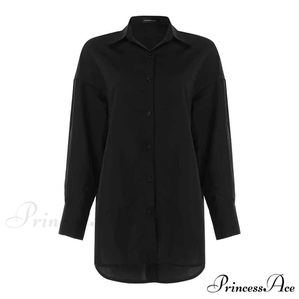Chic Collar Solid Uneven Blouse Black / S blouse-250126