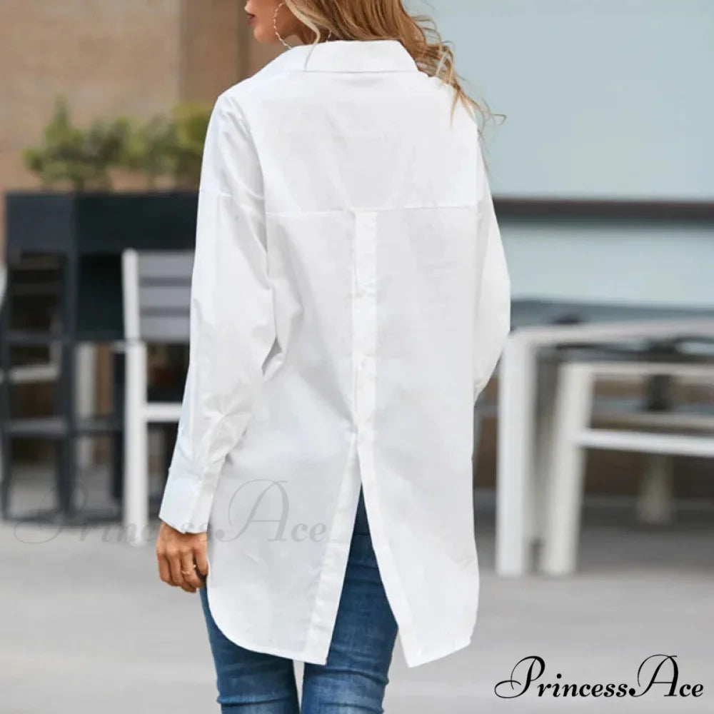 Chic Collar Solid Uneven Blouse WHITE / S blouse-250126