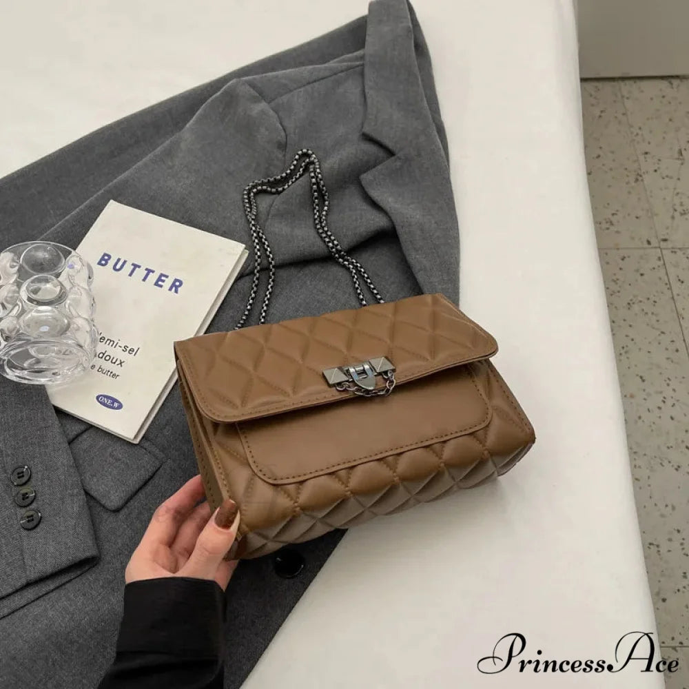 Chic Diamond Grid Crossbody Shoulder Bag Coffee color shoulder-250126