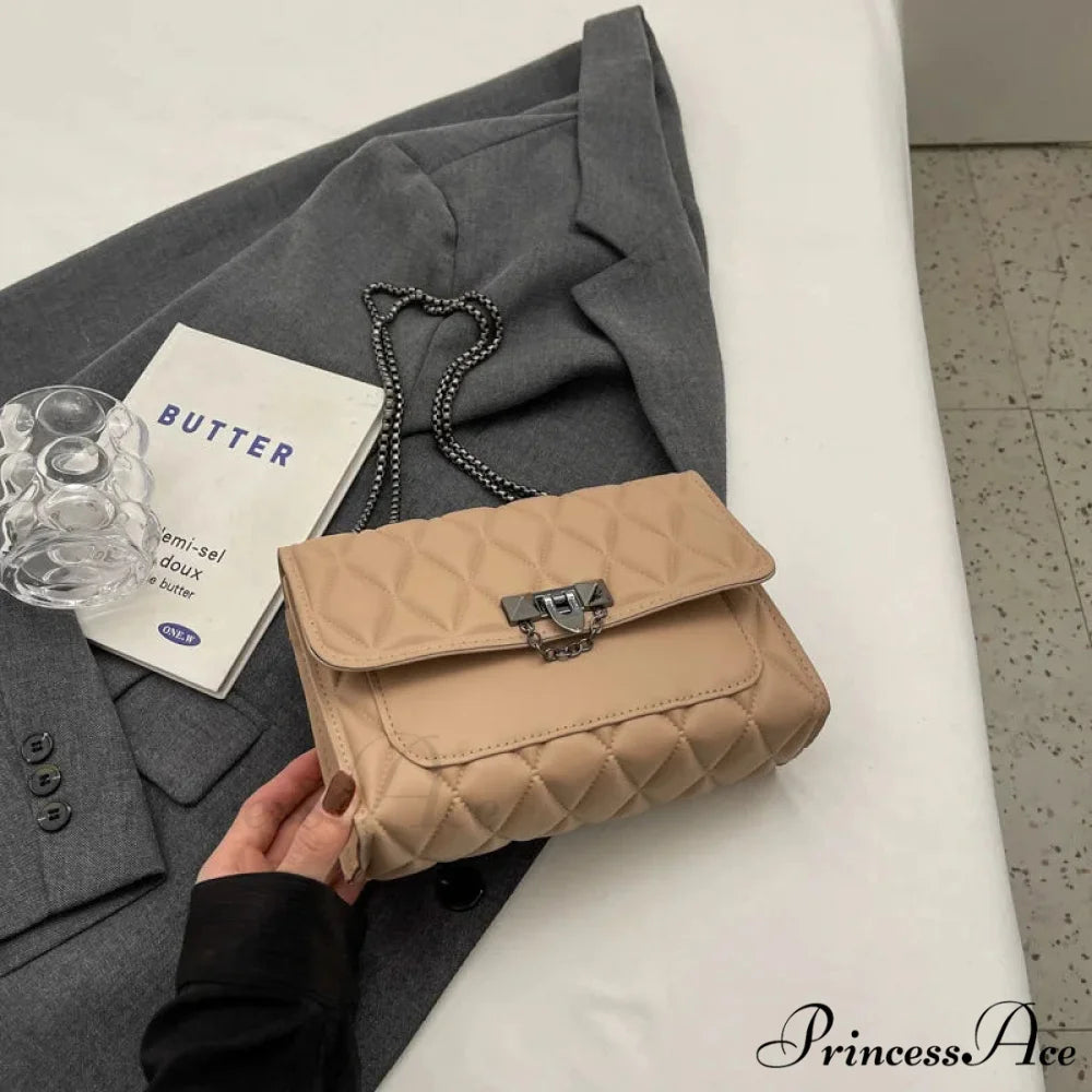 Chic Diamond Grid Crossbody Shoulder Bag khaki shoulder-250126