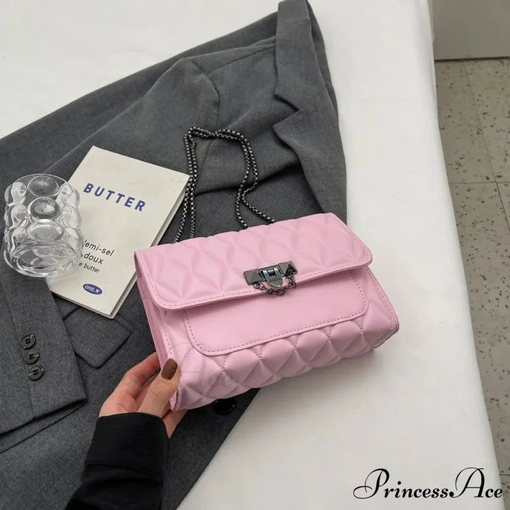 Chic Diamond Grid Crossbody Shoulder Bag Pink shoulder-250126