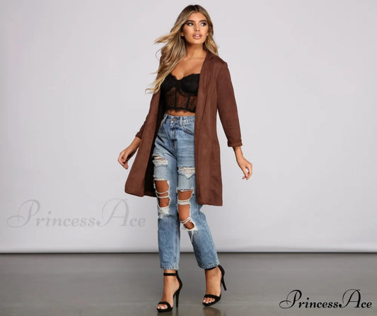 Chic Faux Suede Blazer BROWN / S