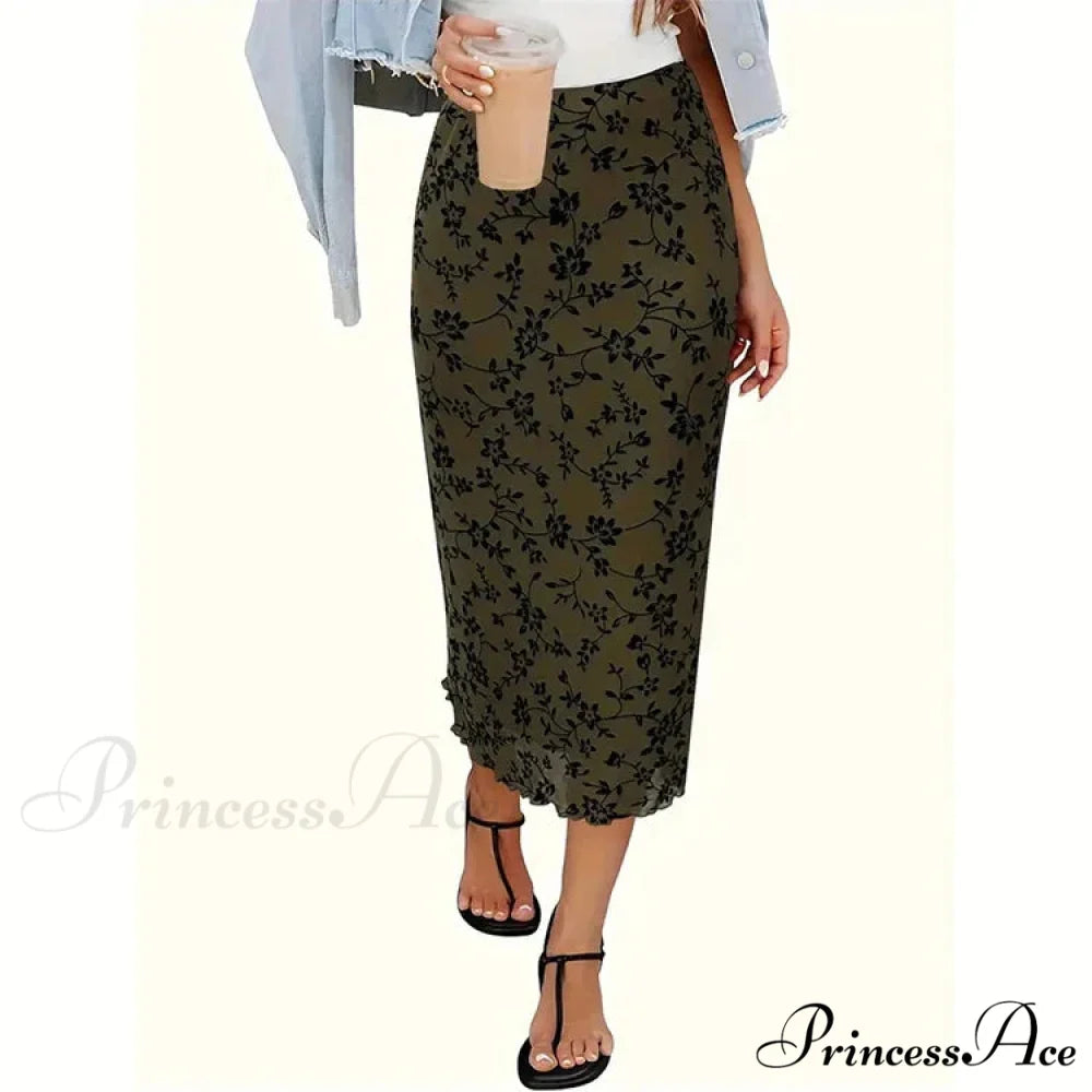 Chic Flower Patterned Tulle High Rise Flowy Umbrella Skirt BLACK / S skirt-250126