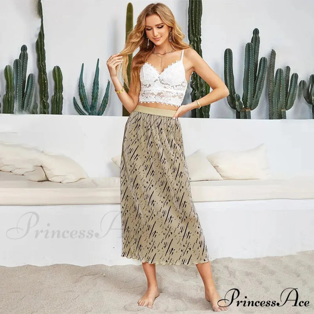 Chic Flower Patterned Tulle High Rise Flowy Umbrella Skirt CAMEL / S skirt-250126