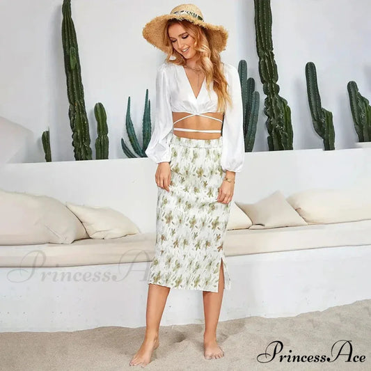 Chic Flower Patterned Tulle High Rise Flowy Umbrella Skirt WHITE / S skirt-250126