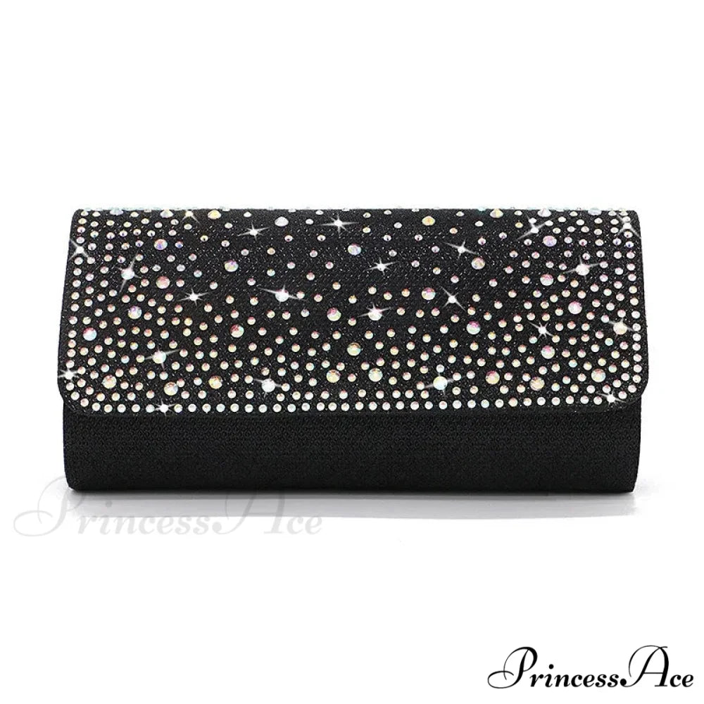 Chic Glittering Gemstone Dinner Banquet Envelope Bag Black clutchbag-250126