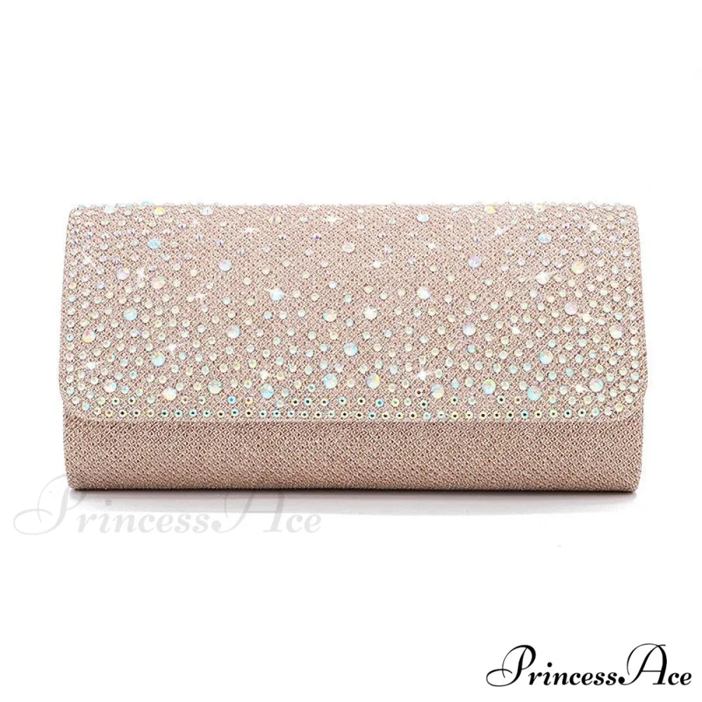 Chic Glittering Gemstone Dinner Banquet Envelope Bag Champagne clutchbag-250126
