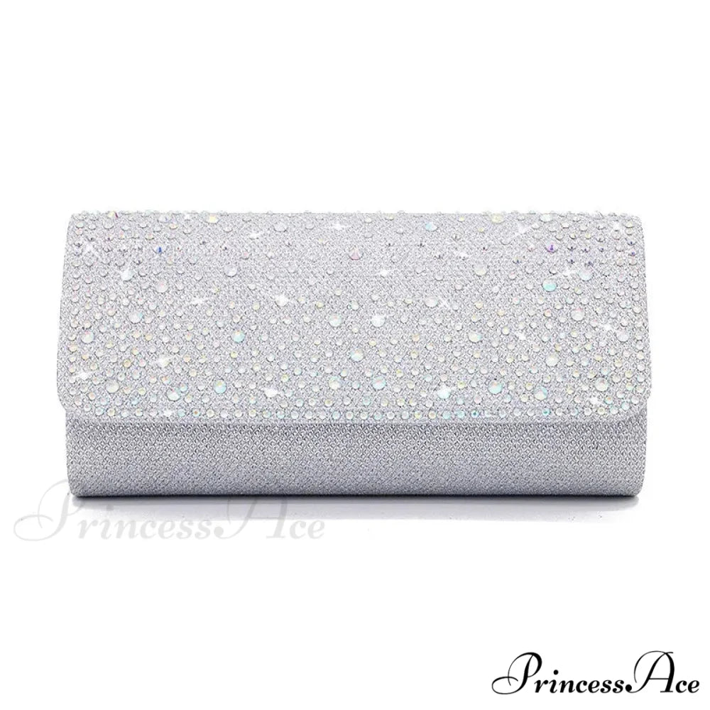 Chic Glittering Gemstone Dinner Banquet Envelope Bag Silvery clutchbag-250126