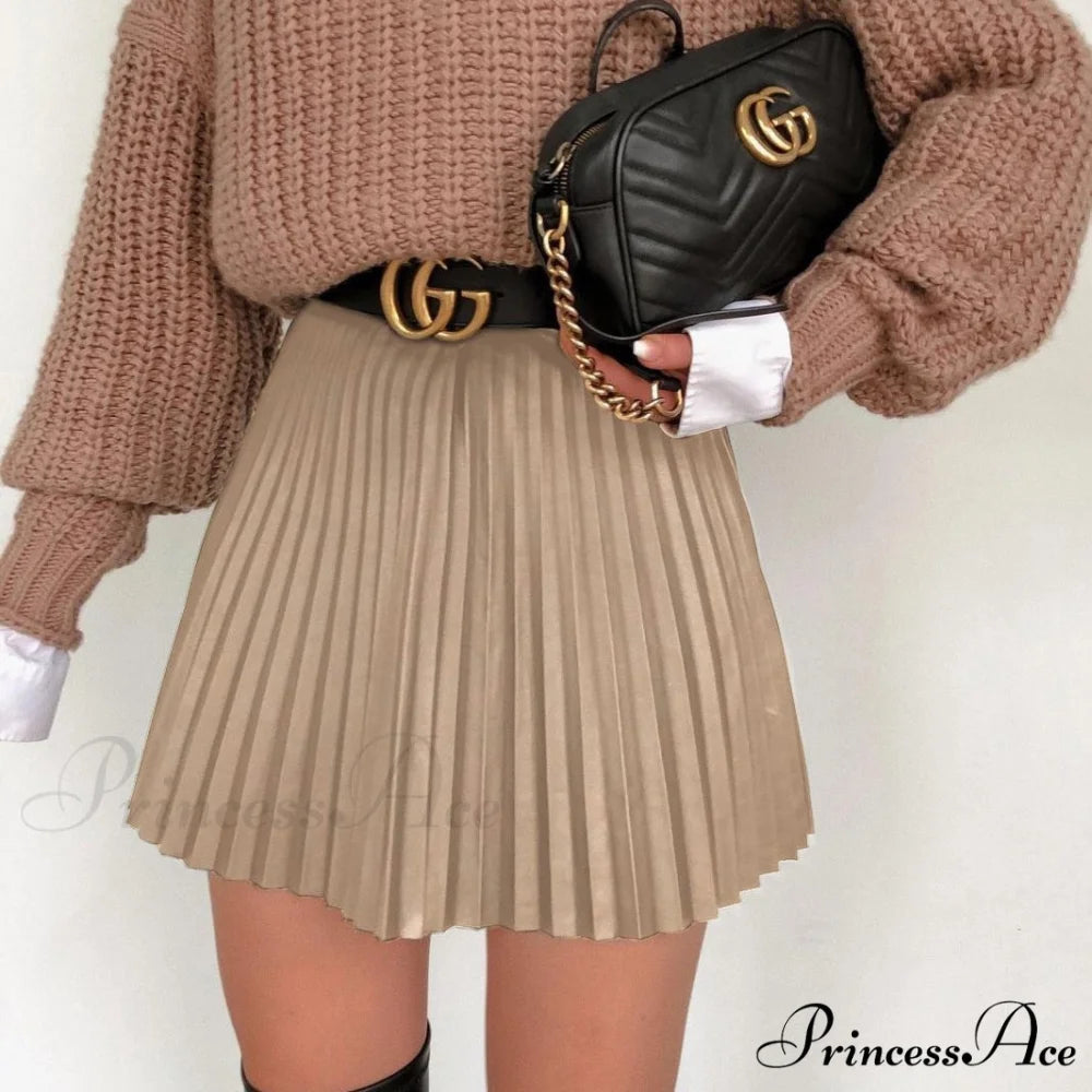Chic High Waisted Sexy A-line Mini Fashion Skirt Khaki / S