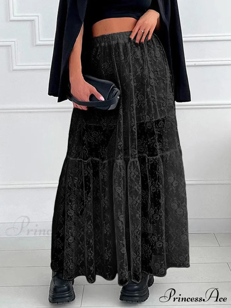 Chic Ivory Lace Straight High Waist Jacquard Weave Skirt skirt-250126