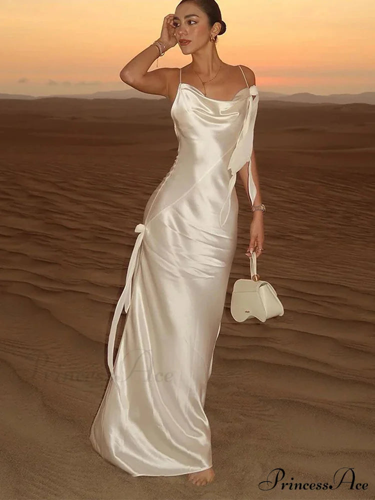 Chic Ivory Silk Long Holiday Gown vacationdress-250223