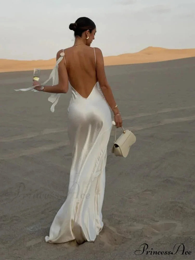 Chic Ivory Silk Long Holiday Gown vacationdress-250223