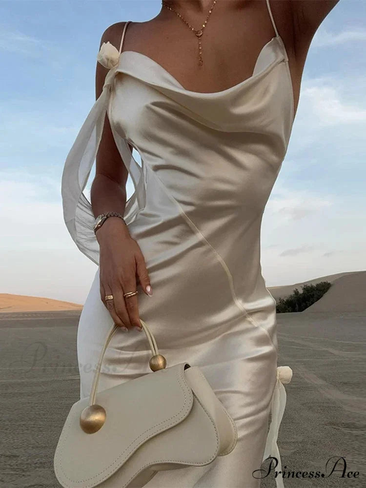 Chic Ivory Silk Long Holiday Gown vacationdress-250223