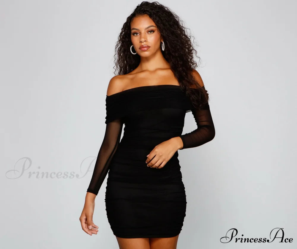 Chic Moment Mesh Charming Bodycon Mini Dress BLACK / XS