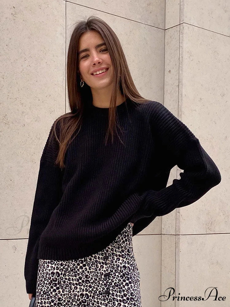 Chic O-neck Elegant Knitted Sweater Pullovers Black / S