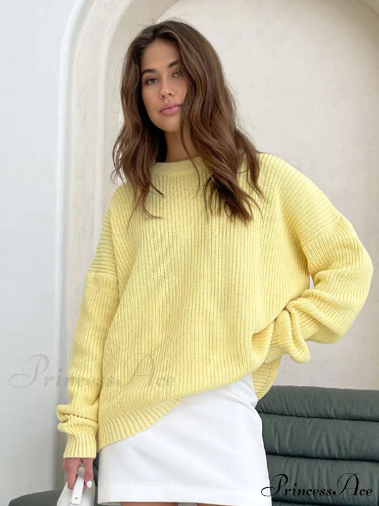 Chic O-neck Elegant Knitted Sweater Pullovers Yellow / S