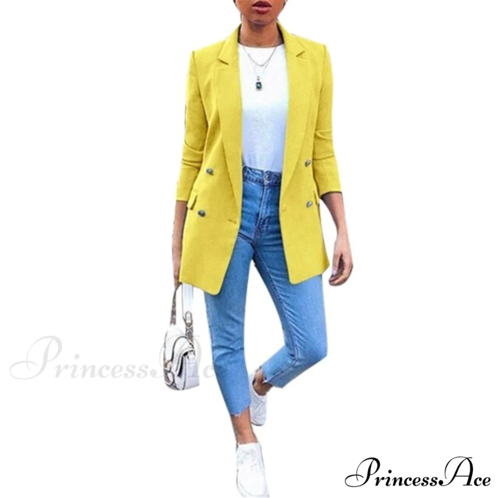 Chic Office Lady Breasted Blazer Yellow / S