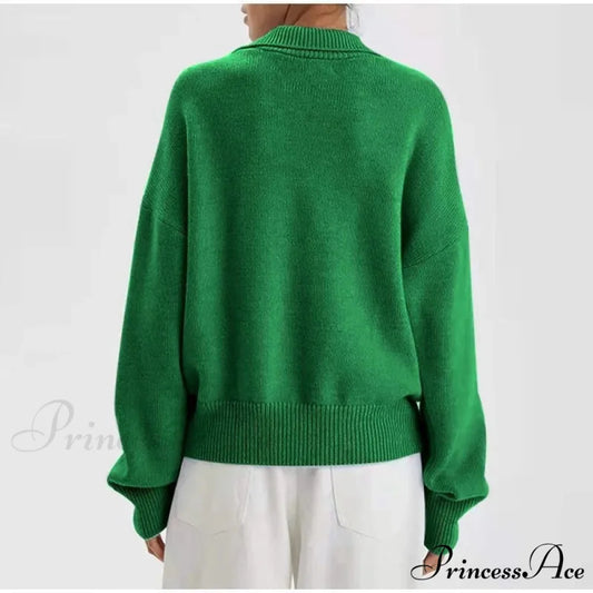 Chic Polo Collar Casual Oversized Solid Color Knitted Christmas Sweater