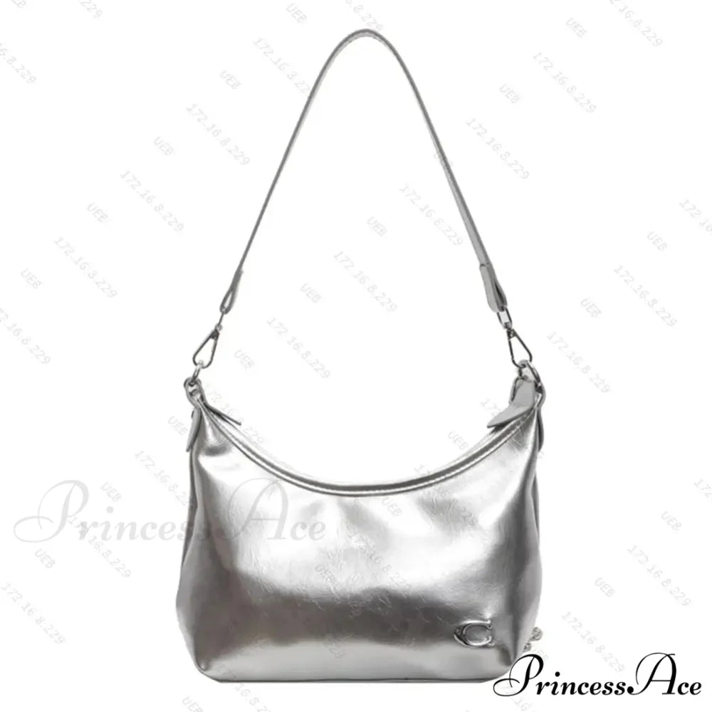 Chic PU Crossbody Bag with Zipper Silver shoulder-250126